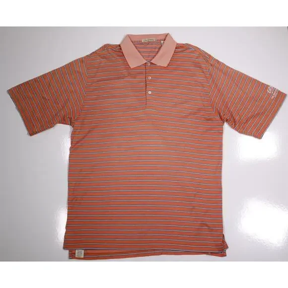 Peter Millar The Broadmoor Golf Club Orange Striped Cotton Polo Shirt Men's XL - Picture 2 of 7